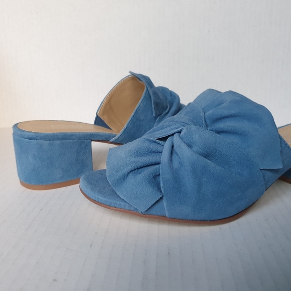Chinese Laundry Marlowe Blue Kid Suede Block Heeled Slip-On Mule Slides Sz 6.5 - Picture 7 of 16